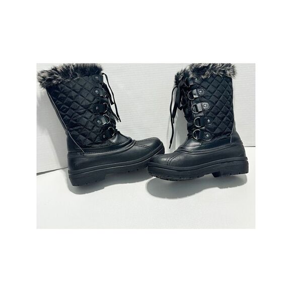Quest Powder Winter Snow Boots Faux Fur Collar 3M Insulated Rubber Boots Black 7 - Picture 10 of 12